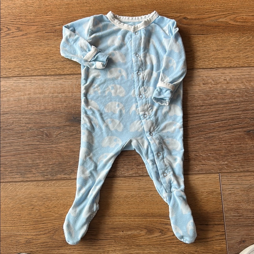 Kickee Pants‎ Light Blue Elephant Infant/Baby Footie/Sleeper  Size 3-6m
